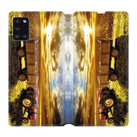 Housse cuir portefeuille pour Samsung Galaxy A31 Agriculture Tracteur Color