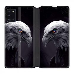 Housse cuir portefeuille pour Samsung Galaxy A31 Aigle Royal Noir
