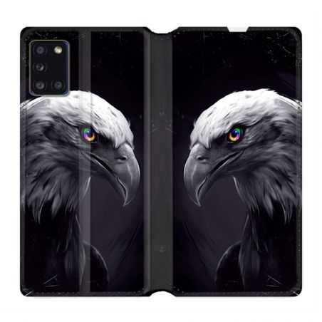 Housse cuir portefeuille pour Samsung Galaxy A31 Aigle Royal Noir