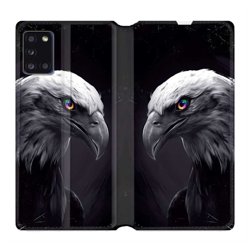Housse cuir portefeuille pour Samsung Galaxy A31 Aigle Royal Noir