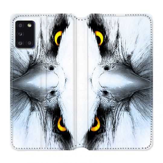 Housse cuir portefeuille pour Samsung Galaxy A31 Aigle Royal Blanc