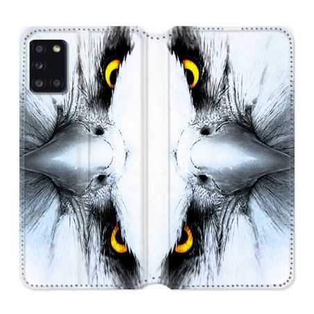 Housse cuir portefeuille pour Samsung Galaxy A31 Aigle Royal Blanc