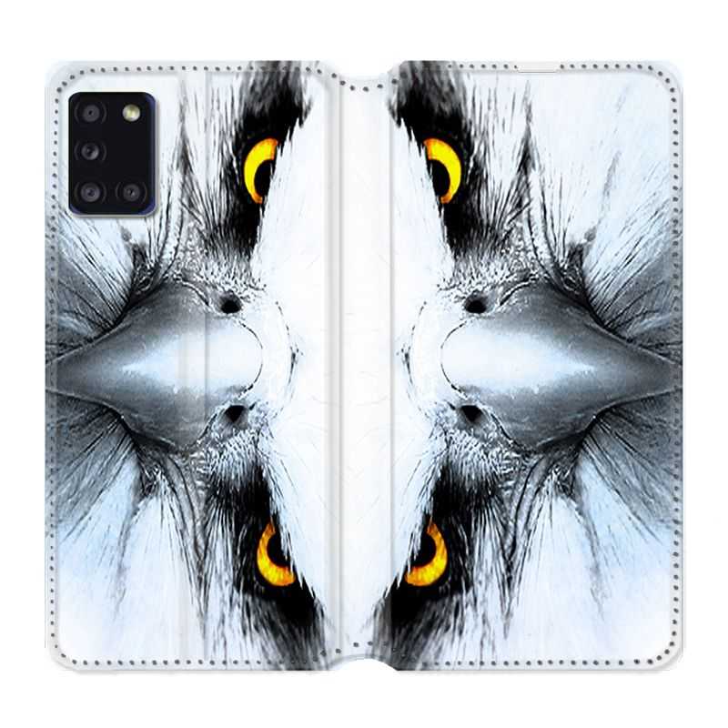 Housse cuir portefeuille pour Samsung Galaxy A31 Aigle Royal Blanc