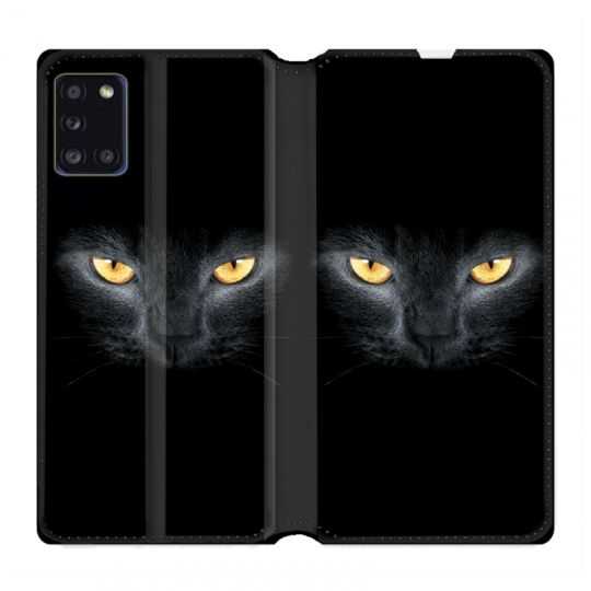 Housse cuir portefeuille pour Samsung Galaxy A31 Chat Noir