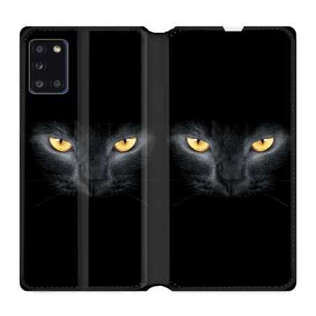 Housse cuir portefeuille pour Samsung Galaxy A31 Chat Noir