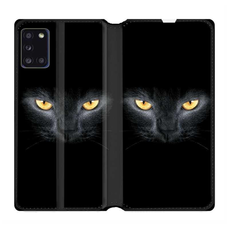 Housse cuir portefeuille pour Samsung Galaxy A31 Chat Noir