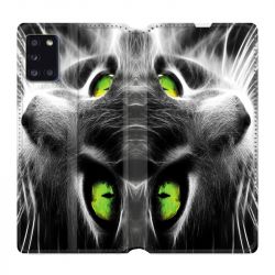 Housse cuir portefeuille pour Samsung Galaxy A31 Chat Vert