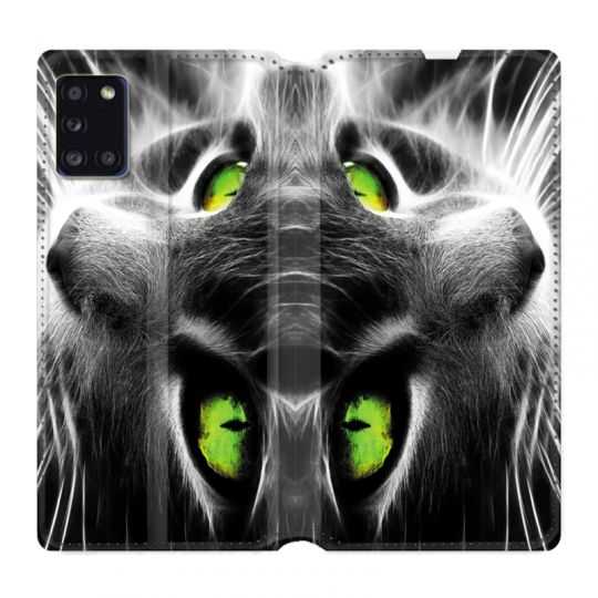 Housse cuir portefeuille pour Samsung Galaxy A31 Chat Vert