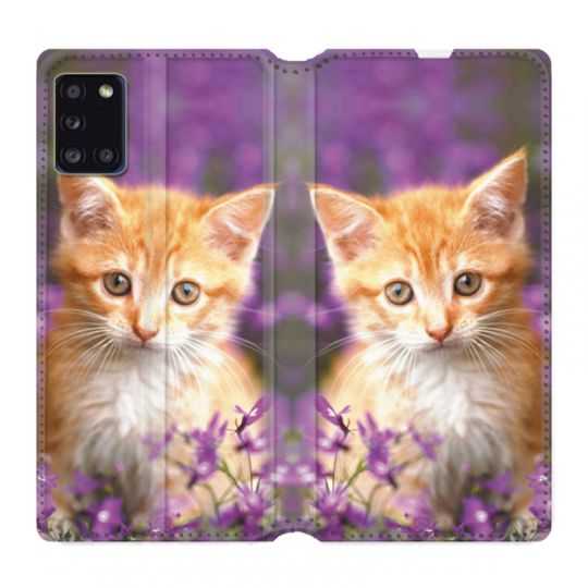 Housse cuir portefeuille pour Samsung Galaxy A31 Chat Violet