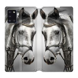 Housse cuir portefeuille pour Samsung Galaxy A31 Cheval Blanc