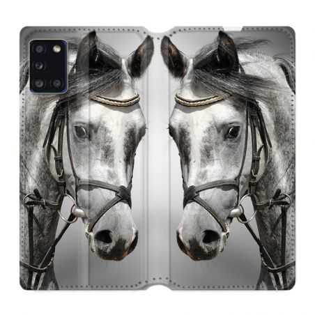 Housse cuir portefeuille pour Samsung Galaxy A31 Cheval Blanc