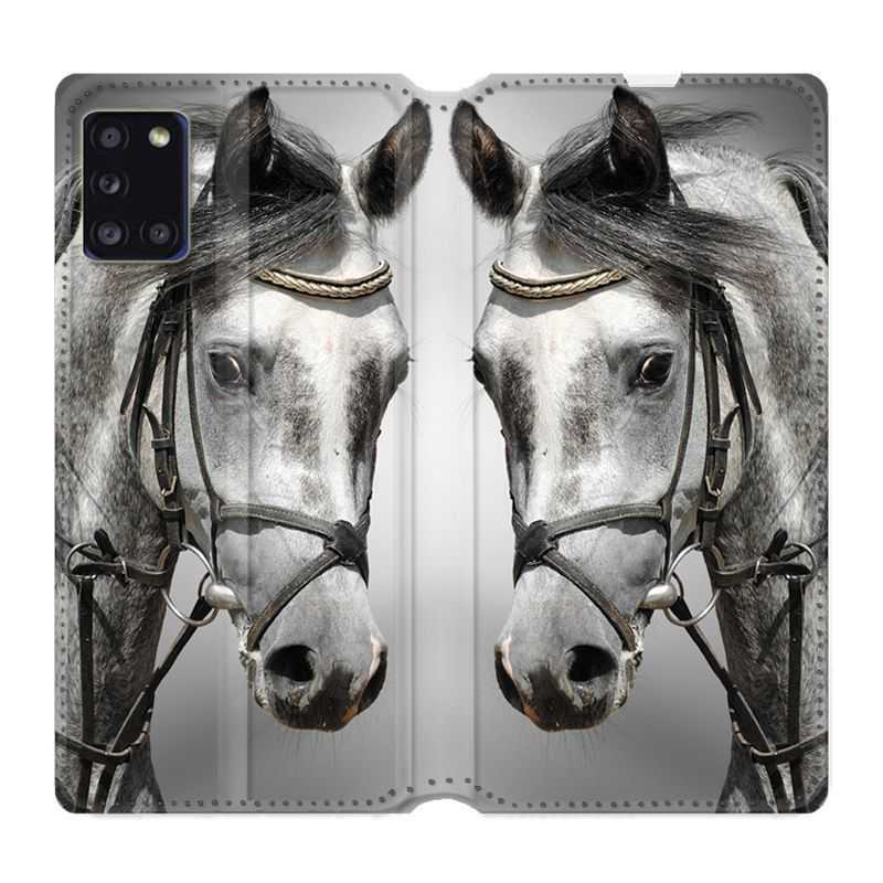 Housse cuir portefeuille pour Samsung Galaxy A31 Cheval Blanc
