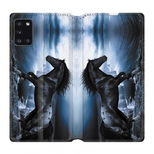Housse cuir portefeuille pour Samsung Galaxy A31 Cheval Noir