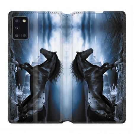 Housse cuir portefeuille pour Samsung Galaxy A31 Cheval Noir