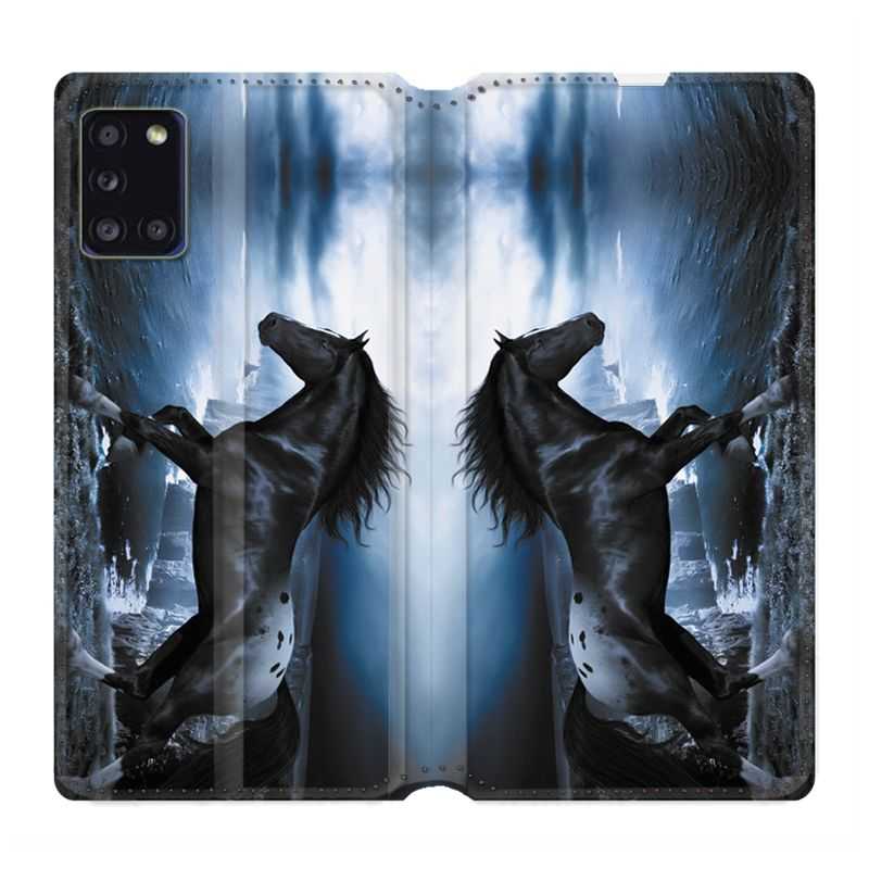 Housse cuir portefeuille pour Samsung Galaxy A31 Cheval Noir