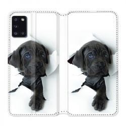 Housse cuir portefeuille pour Samsung Galaxy A31 Chien Noir
