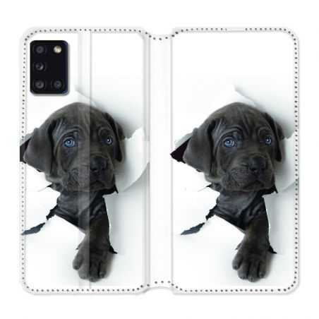 Housse cuir portefeuille pour Samsung Galaxy A31 Chien Noir