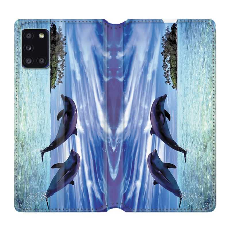 Housse cuir portefeuille pour Samsung Galaxy A31 Dauphin Ile