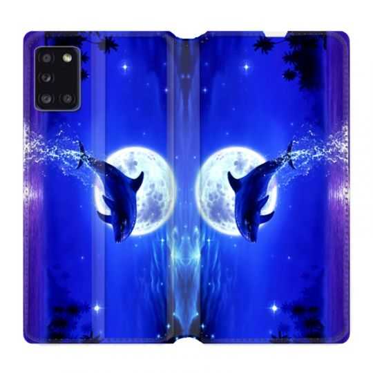 Housse cuir portefeuille pour Samsung Galaxy A31 Dauphin Lune