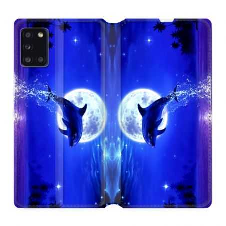 Housse cuir portefeuille pour Samsung Galaxy A31 Dauphin Lune