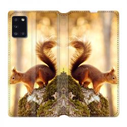 Housse cuir portefeuille pour Samsung Galaxy A31 Ecureuil Bois