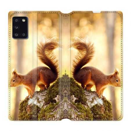 Housse cuir portefeuille pour Samsung Galaxy A31 Ecureuil Bois