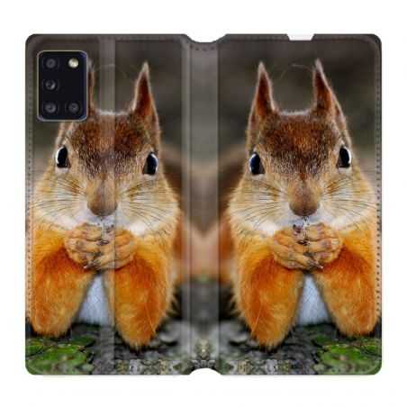Housse cuir portefeuille pour Samsung Galaxy A31 Ecureuil Face