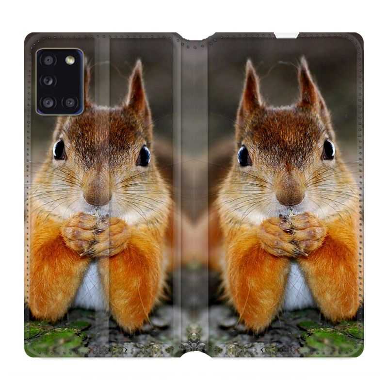Housse cuir portefeuille pour Samsung Galaxy A31 Ecureuil Face