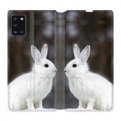 Housse cuir portefeuille pour Samsung Galaxy A31 Lapin Blanc