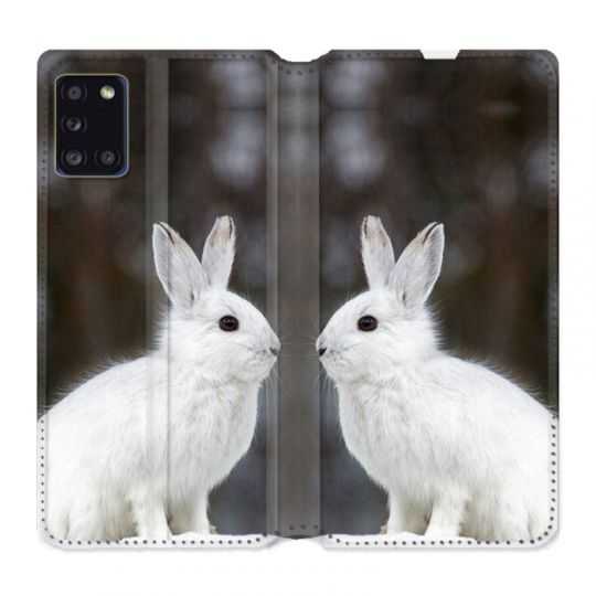 Housse cuir portefeuille pour Samsung Galaxy A31 Lapin Blanc