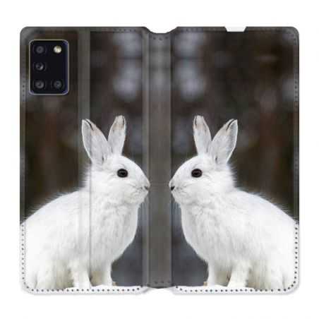 Housse cuir portefeuille pour Samsung Galaxy A31 Lapin Blanc