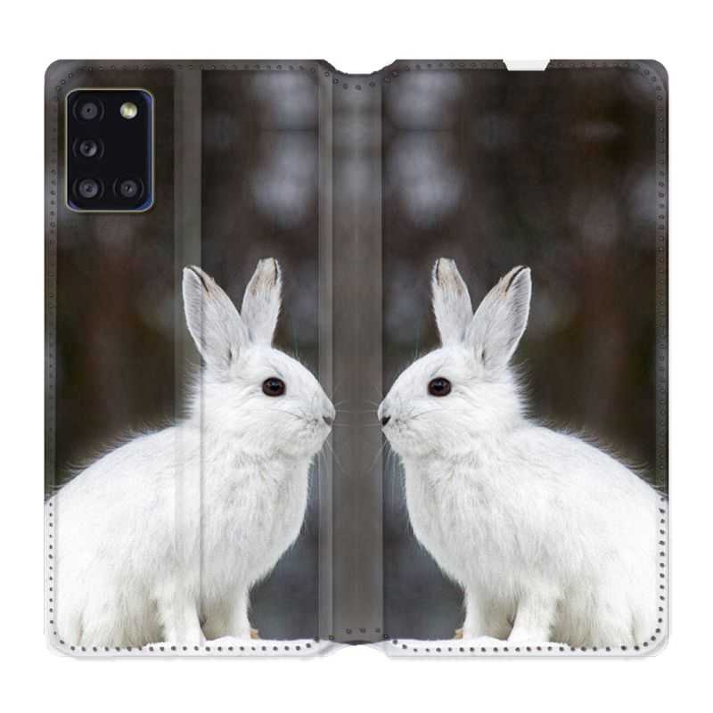 Housse cuir portefeuille pour Samsung Galaxy A31 Lapin Blanc