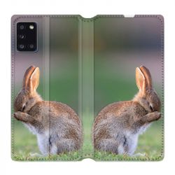 Housse cuir portefeuille pour Samsung Galaxy A31 Lapin Marron
