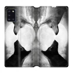 Housse cuir portefeuille pour Samsung Galaxy A31 Loup Duo