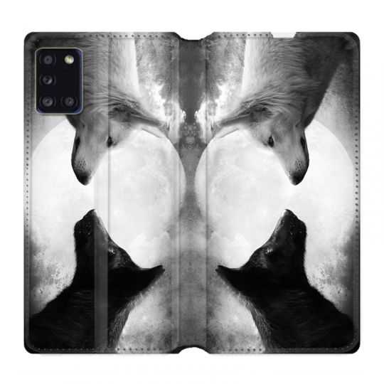 Housse cuir portefeuille pour Samsung Galaxy A31 Loup Duo