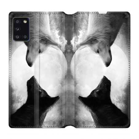 Housse cuir portefeuille pour Samsung Galaxy A31 Loup Duo