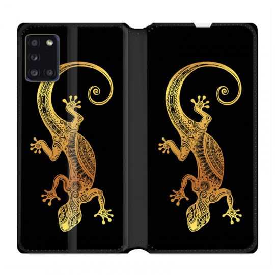 Housse cuir portefeuille pour Samsung Galaxy A31 Animaux Maori Lezard Noir