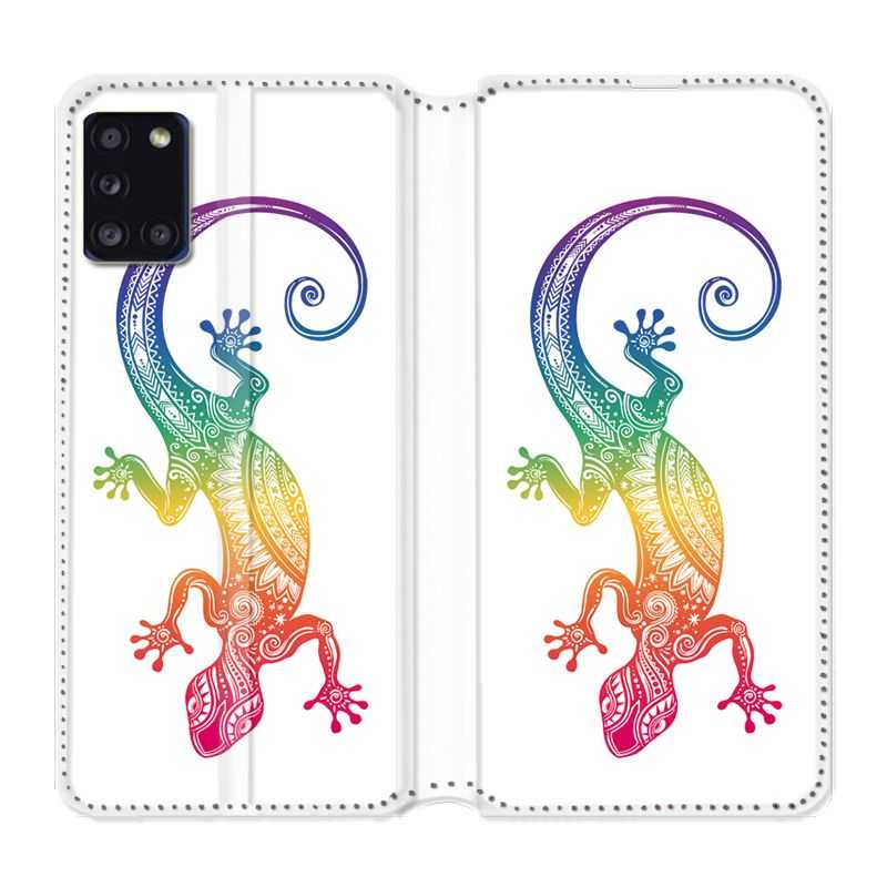 Housse cuir portefeuille pour Samsung Galaxy A31 Animaux Maori Salamandre Color