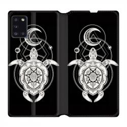 Housse cuir portefeuille pour Samsung Galaxy A31 Animaux Maori Tortue Noir