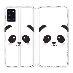 Housse cuir portefeuille pour Samsung Galaxy A31 Panda Blanc