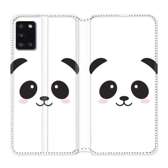 Housse cuir portefeuille pour Samsung Galaxy A31 Panda Blanc