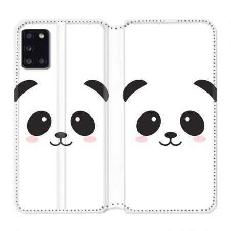 Housse cuir portefeuille pour Samsung Galaxy A31 Panda Blanc