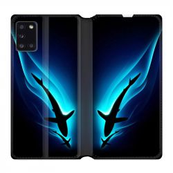 Housse cuir portefeuille pour Samsung Galaxy A31 Requin Noir