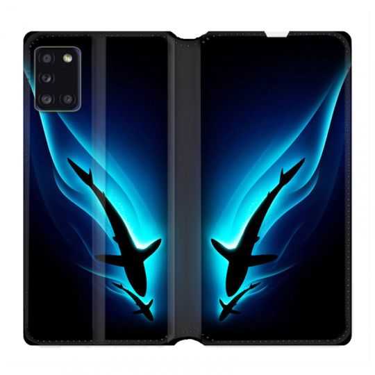 Housse cuir portefeuille pour Samsung Galaxy A31 Requin Noir