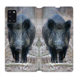 Housse cuir portefeuille pour Samsung Galaxy A31 Sanglier Pin