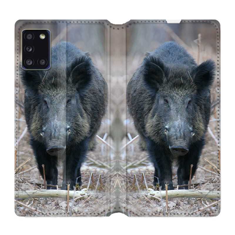 Housse cuir portefeuille pour Samsung Galaxy A31 Sanglier Pin