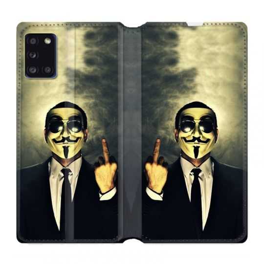 Housse cuir portefeuille pour Samsung Galaxy A31 Anonymous Doigt