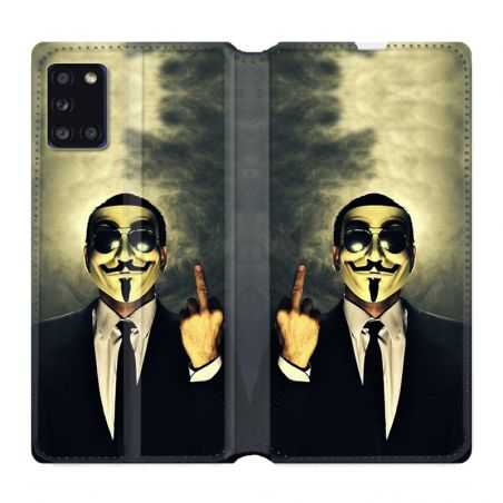 Housse cuir portefeuille pour Samsung Galaxy A31 Anonymous Doigt
