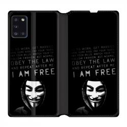 Housse cuir portefeuille pour Samsung Galaxy A31 Anonymous I am free