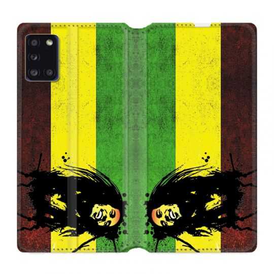 Housse cuir portefeuille pour Samsung Galaxy A31 Bob Marley Drapeau